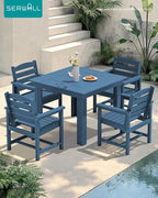 SERWALL Outdoor Dining Set for 4, HDPE Square Table and Chairs Set All Weather - Image 5