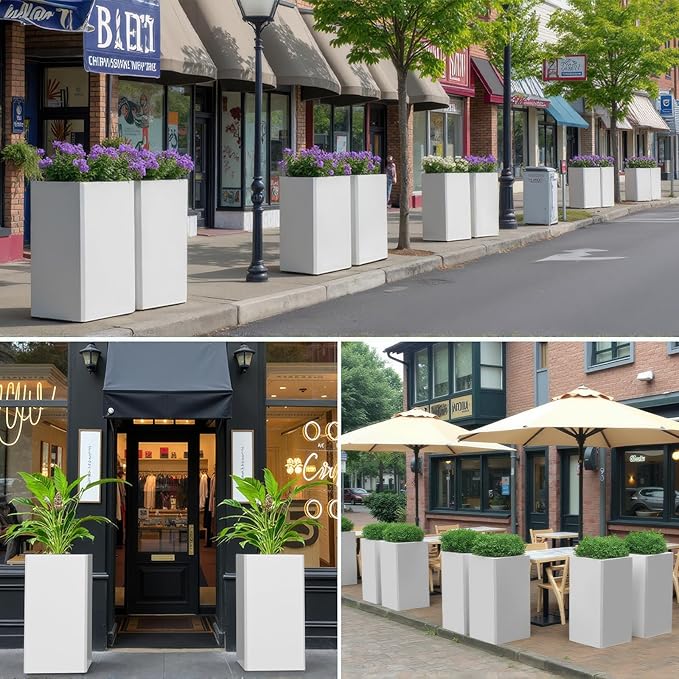Galvanized Steel Metal Planter, 28 Inch White Square Outdoor Planters - Image 9