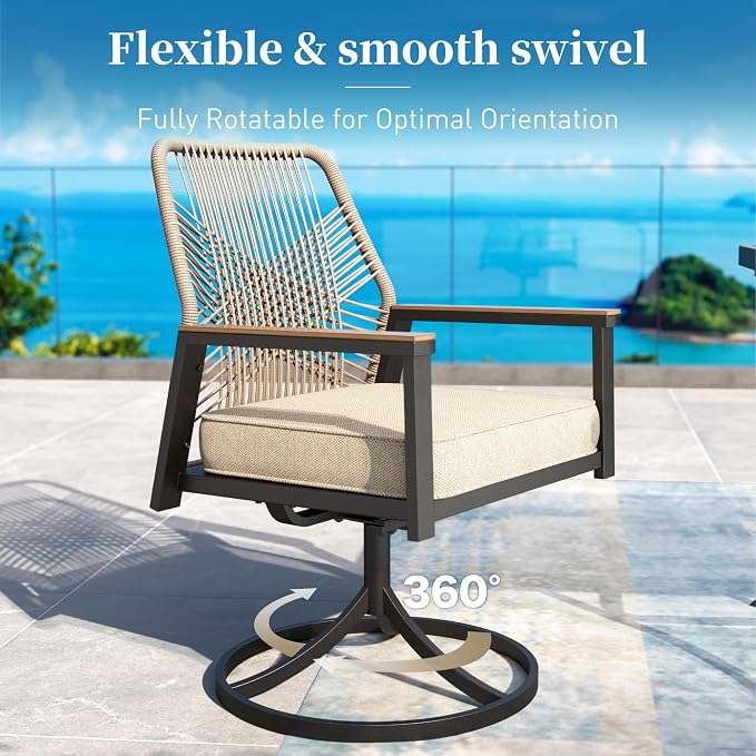 Patio Dining Set 9 Piece, 8 x Woven Rattan Swivel Chairs - Image 3