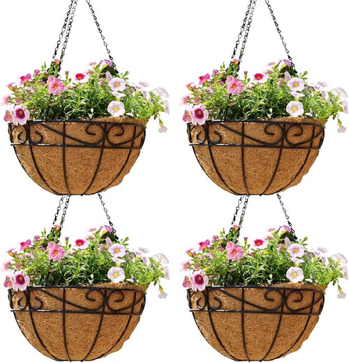 12 inch Metal Hanging Baskets For Plants Outdoor 4 Pack Round Metal Wire by JFFLYIT