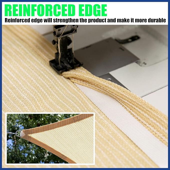 ShadeMart 10' x 10' x 10' Beige Sun Shade Sail Triangle Canopy Fabric Cloth - Image 5