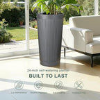24" Large Planter Set of 2, Self Watering Tall Plastic Planters - Image 4