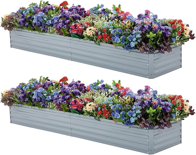 2 Pack 6x1.5x1FT Galvanized Raised Garden Bed Kit, Outdoor Metal Planter Box by Meberam