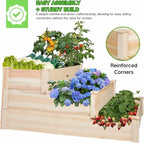 3-Tier Raised Garden Bed with Fabric Liner, Wood Elevated Planter Box with - Image 7