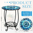 Outdoor Side Table Round Small Mosaic Patio Accent Indoor End Plant Coffee Tea - Image 3