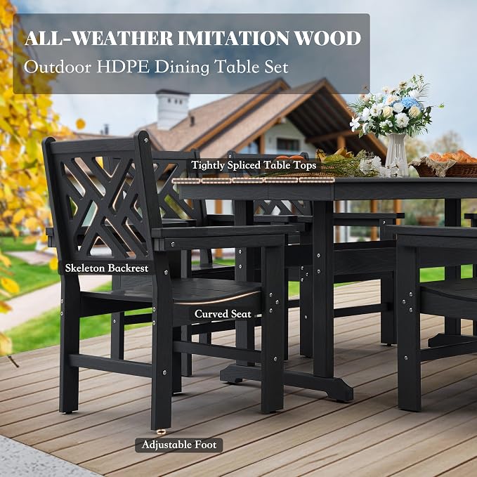 HDPE Dining Table Set for 6, 7-Piece Outdoor Table and Chairs Include 6 Dining - Image 3