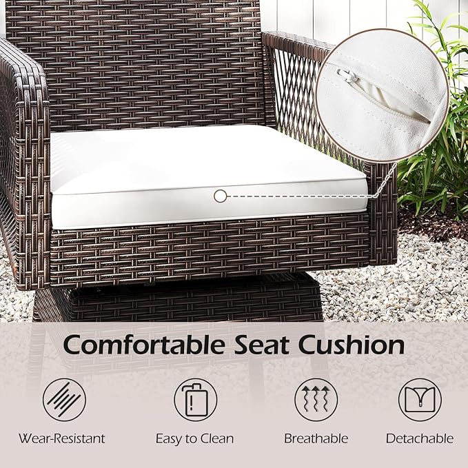 ORALNER Outdoor Wicker Swivel Bar Stools Set of 4, Footrest & Seat Cushion - Image 4