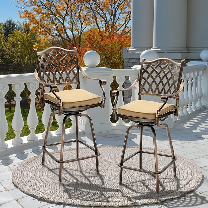 VINGLI Outdoor Swivel Bar Stools Set of 2, Cast Aluminum Patio Bar Height Chair - Image 9