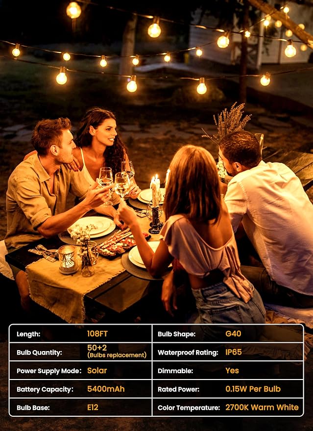 Brightown 108FT 52 LED Solar String Lights Outdoor - Image 7