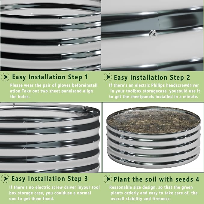 3PCS 4x4x1FT Galvanized Raised Garden Bed Kit, Vegetable Boxes-Round Metal - Image 5