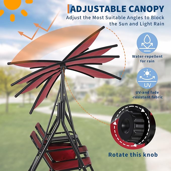 2-Person Porch Swing with Cup Holders, Pivot Storage Table & Cooler Bag - Image 5