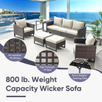 Belord 6 Piece Outdoor Furniture Patio Wicker Sofa Set, Oversize Outdoor Dining - Image 5