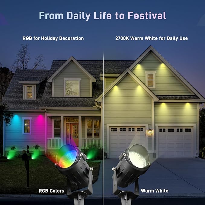 Halloween Christmas Outdoor Spotlights, 12W RGBW Colors Changing Landscape - Image 8