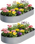 zizin 2 Pack Oval Galvanized Raised Garden Bed Kit 8x4x1ft Large Metal Planter by zizin