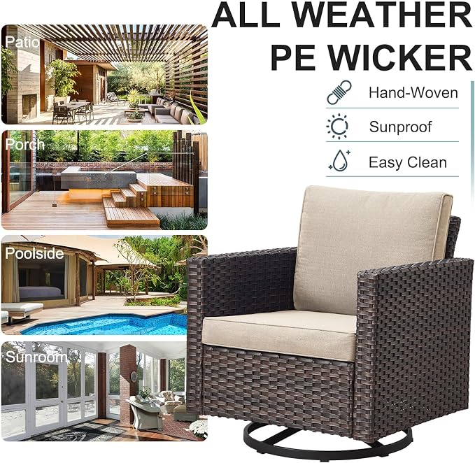 Belord Outdoor Bistro Set 3 Piece Wicker Swivel Rocker Patio Chairs, Oversize - Image 7