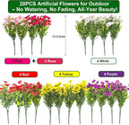 20 Bundles Artificial Flowers for Outdoors, UV Resistant Fake Plants Flowers - Image 2