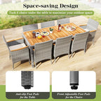 Tangkula 9 Pieces Patio PE Wicker Dining Set, Outdoor Acacia Wood Table and - Image 9