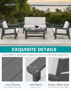 SERWALL HDPE Outdoor Furniture Set 4, All Weather Wood-Like Outdoor Sofa - Image 6