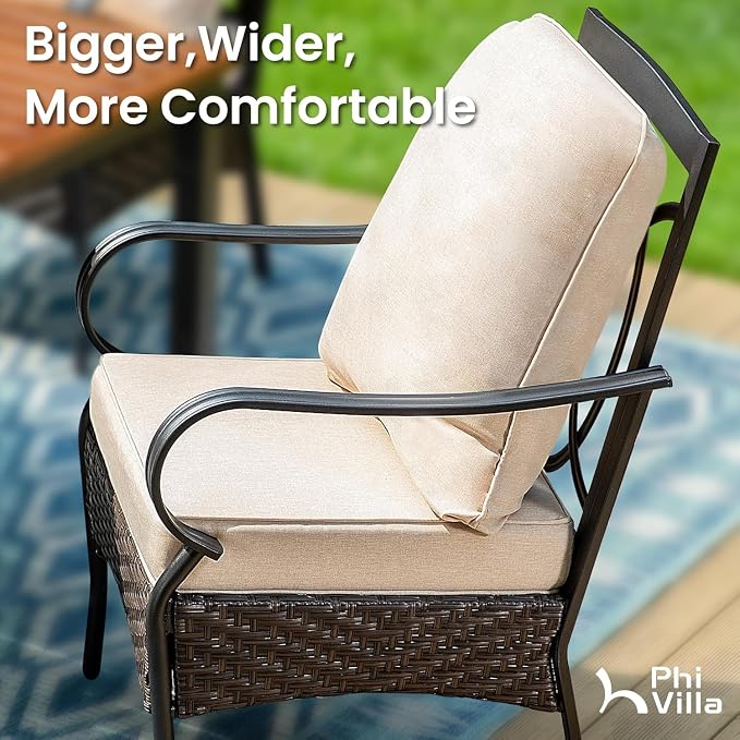 PHI VILLA Outdoor Swivel Chairs Set of 4, Heavy Duty Metal Wicker Dining Chairs - Image 2