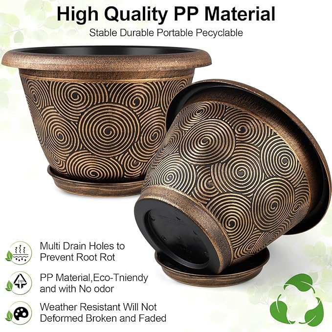 14 Inch Large Planter Pot for Plants Indoor Outdoor, 4 Pack Plastic Flower Pots - Image 5