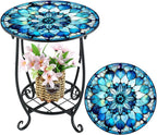 Outdoor Side Table Round Small Mosaic Patio Accent Indoor End Plant Coffee Tea by Cinnvoice