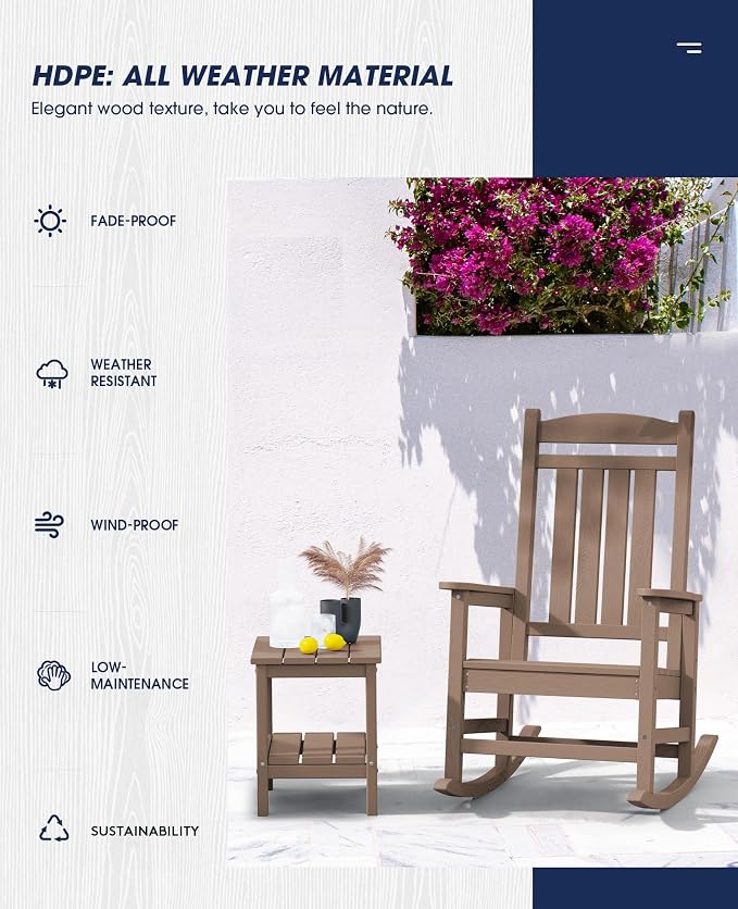 KINGYES HDPE Outdoor Rocking Chair Set of 4, All-Weather Poly Patio Rocking - Image 8
