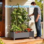Mobile Garden Planter with Trellis & Lockable Wheels, Outdoor Raised Bed with - Image 7
