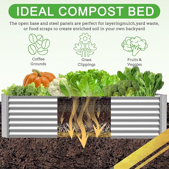 FRIZIONE 4pcs 6x3ft Galvanized Raised Garden Bed Outdoor, Above Ground Garden - Image 5