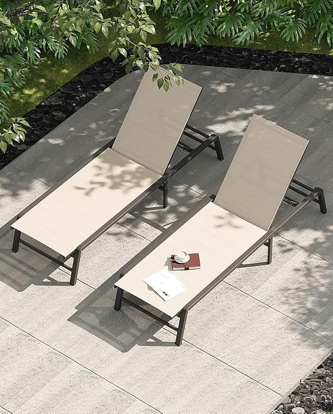 Aluminum Chaise Lounge Chair Outdoor, Foldable Patio Lounge Chair 2 Sets - Image 2