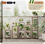 Bamworld 5 Sets Plant Stands Indoor Outdoor Combo Plant Shelves Wooden Plant - Image 4