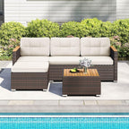 Tangkula 5 Pieces Outdoor Patio Furniture Set, L Shaped Rattan Cushioned Chairs - Image 2