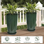 Set of 2 Lightweight Ceramic-Look Tall Planter, 21 inch Large Plastic Planter - Image 2