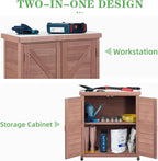 Outdoor Potting Bench with Storage Cabinet and Metal Top, Wood Workstation - Image 5