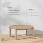 Nathan James Bora Round Outdoor Coffee Table, Farmhouse Wood Coffee Table - Image 4