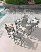 5-Piece HDPE Patio Bar Set, Rectangular Bar Height Table and 4 Adirondack Bar - Image 3