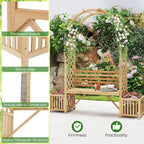 Giantex Outdoor Bench with Garden Arch & Planters, Wooden Pergola Archway - Image 5