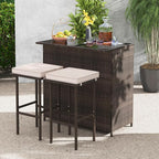 Tangkula 3 Piece Patio Bar Set, Outdoor Rattan Bar Table and 2 Stools - Image 3