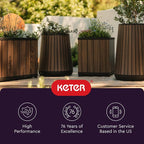 Keter Signature 21.6 Inch Tall Square Large Wood Look Planter - Image 13