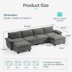 LINSY HOME 157'' Modular Sectional Sofa Grey Couch Corduroy Cloud Couches - Image 2