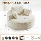 Oversized Round Chaise Longue Chair Indoor, Modern 55-inch Upholstered Corduroy - Image 2