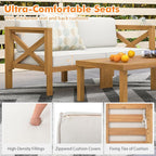 Tangkula 5 Piece Outdoor Conversation Furniture Set, Acacia Wood Sectional Sofa - Image 6
