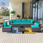 Kullavik 7 Pieces Outdoor Patio Furniture Set, Sectional Rattan Sofa Set Brown by KULLAVIK