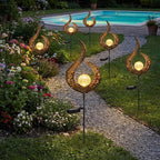 6 Pack Solar Stake Lights Outdoor Decorative Metal Ground Pathway LED Stake - Image 7