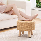 Handwoven Round Ottoman, Natural Water Hyacinth Outdoor Patio Pouf Seagrass Low - Image 7