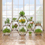 Tikea - Hexagonal Plant Stand Indoor Outdoor Large 11 Tiered Wooden Plant Shelf by Tikea