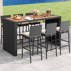 Tangkula 7 Piece Patio Wicker Bar Set, Patiojoy Outdoor Acacia Wood Bar Height - Image 4
