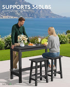 SERWALL 3-Piece Outdoor Bar Set, Rectangular All Weather HDPE Bar Height Patio - Image 2