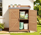 Outdoor Potting Bench with Storage Cabinet and Metal Top, Wood Workstation - Image 9