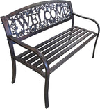 Leigh Country Metal Outdoor Bench, Welcome Design, Decorative Patio Seating - Image 8