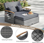 LDAILY Moccha Outdoor Wicker Daybed, Patio Rattan Loveseat Sofa w/ 4-Level - Image 5